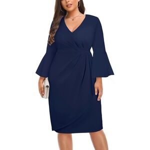 Talisea Women Plus Size Dress Semi Formal Navy Blue Bell Sleeves Sz‎ 22W